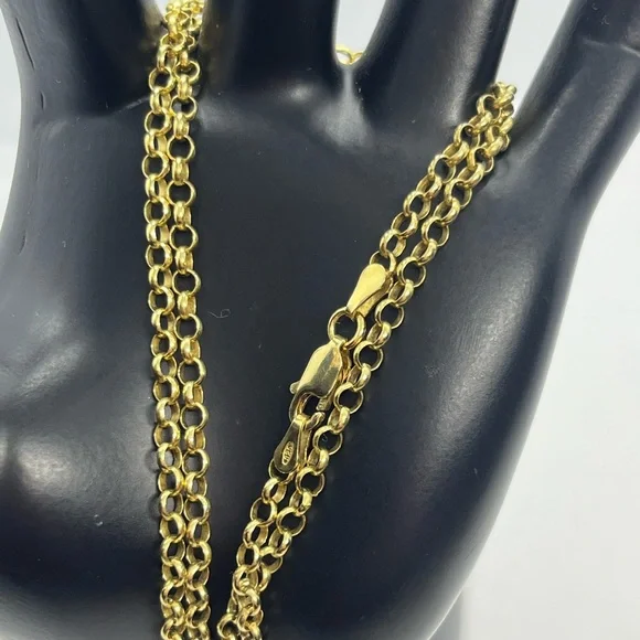 Gold over 925 sterling silver rolo link chain necklace - Picture 4 of 12